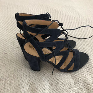 Sam Edelman Navy Suede Lace Up Heel Sandals